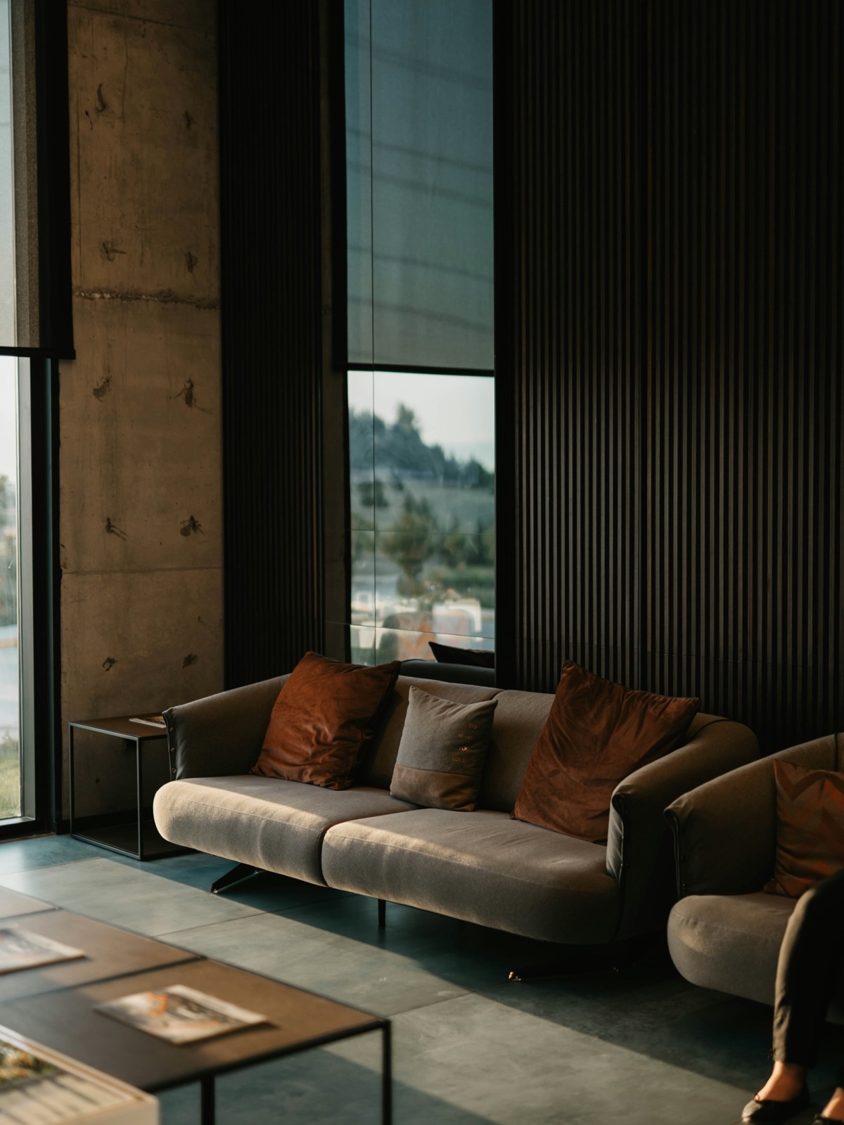 A finished, styled living room